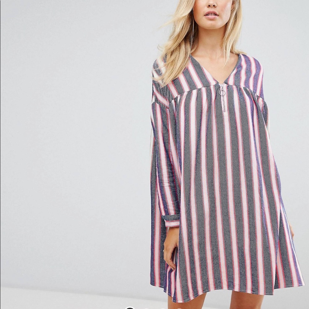 ASOS Tall smock dress in natural fibre stripe
